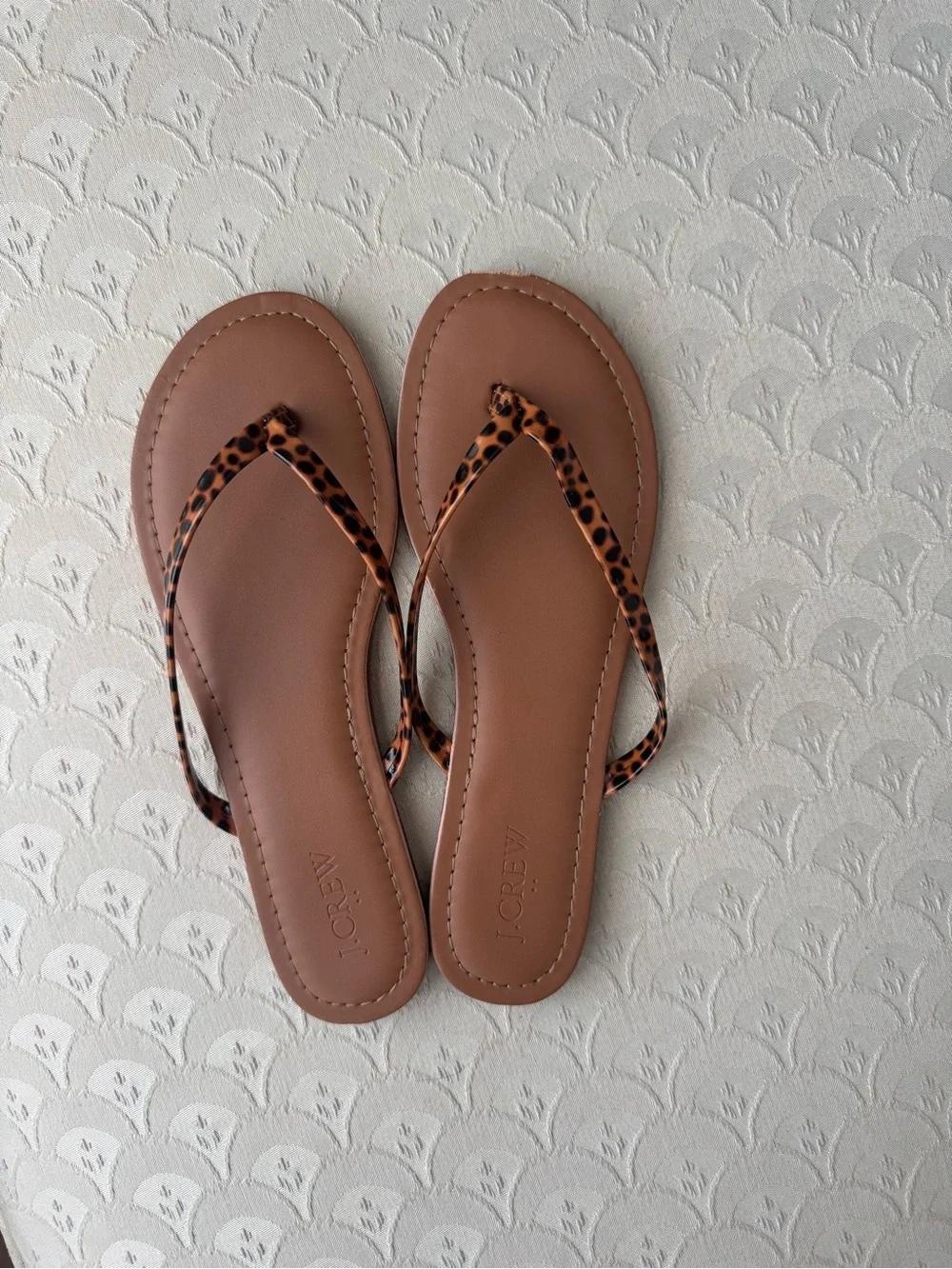 J. Crew Brown Leather Flip Flop Sandals with Tortoise Straps